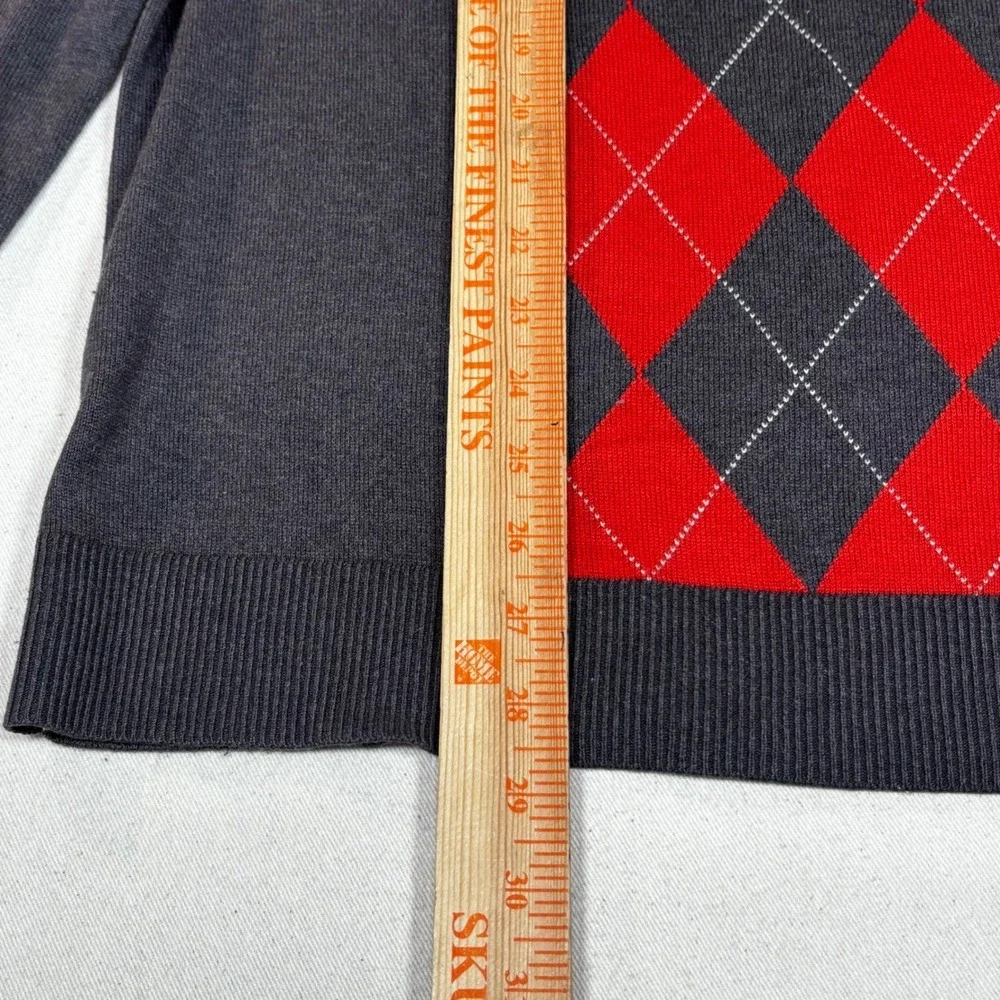 Banana Republic Mens Argyle V Neck Sweater Gray Red Silk Cashmere XL 1375